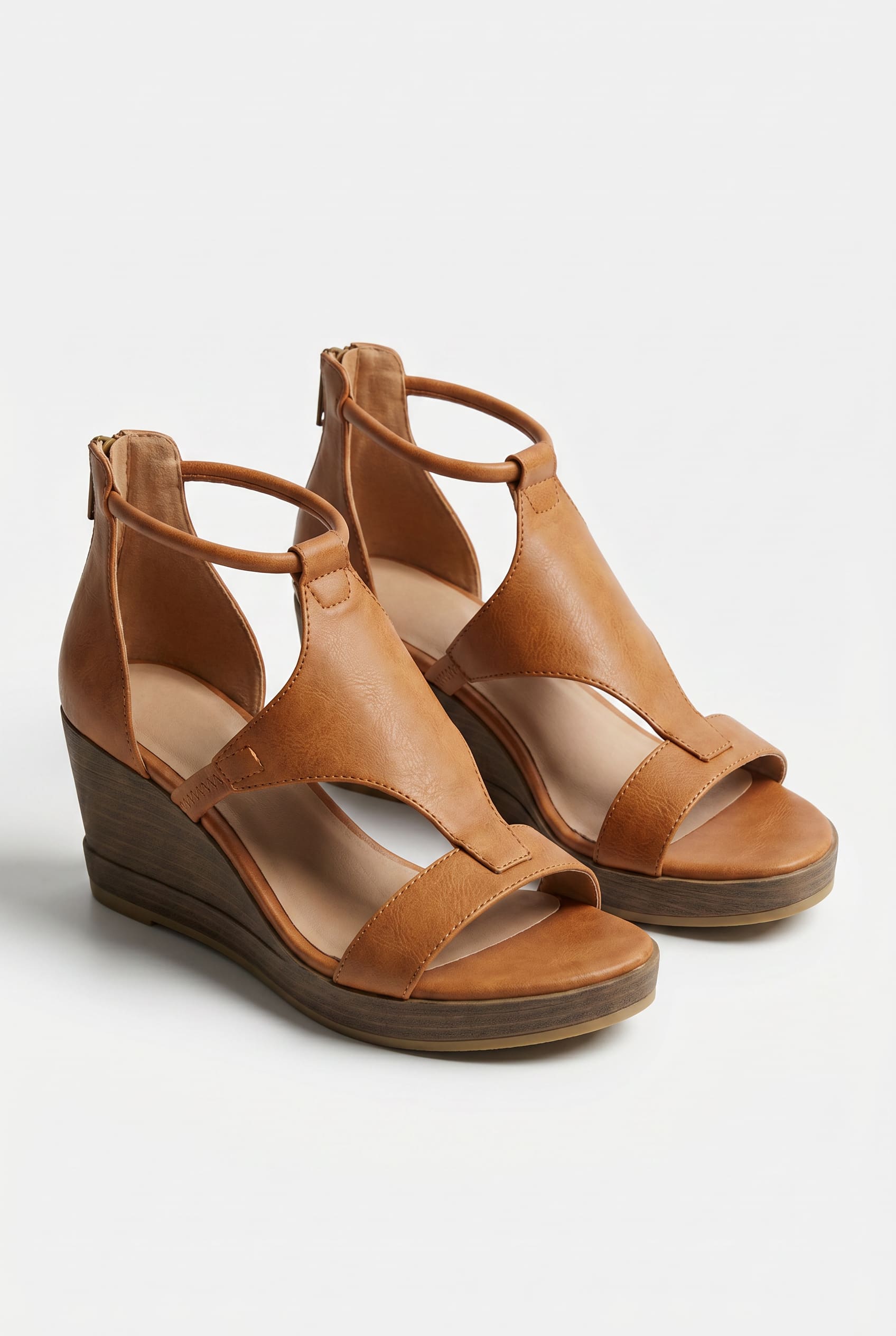 Bella Rue Official black wedge sandal hero tan cognac