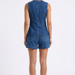 Back view of Luna Indigo co-ord showing high-waisted shorts fit and sleeveless top construction
