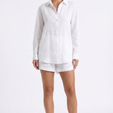 Lidian White Button-Up Linen Shirt and Shorts Set - Hero