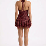 Amelie Rouge | Embellished Halterneck Mini Dress
