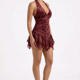 Amelie Rouge | Embellished Halterneck Mini Dress
