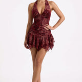 Amelie Rouge | Embellished Halterneck Mini Dress