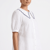 Eden Grace | Scalloped Linen Blouse for Breathable Comfort