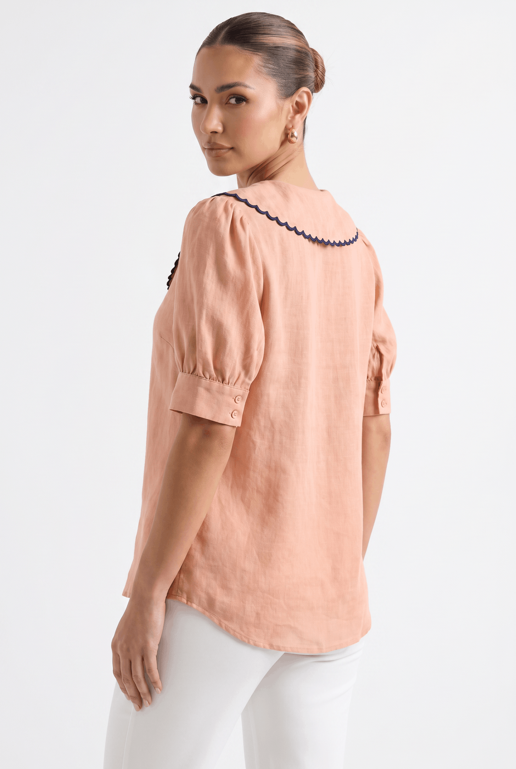 Eden Grace | Scalloped Linen Blouse for Breathable Comfort