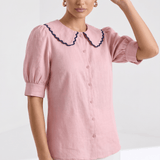 Eden Grace | Scalloped Linen Blouse for Breathable Comfort