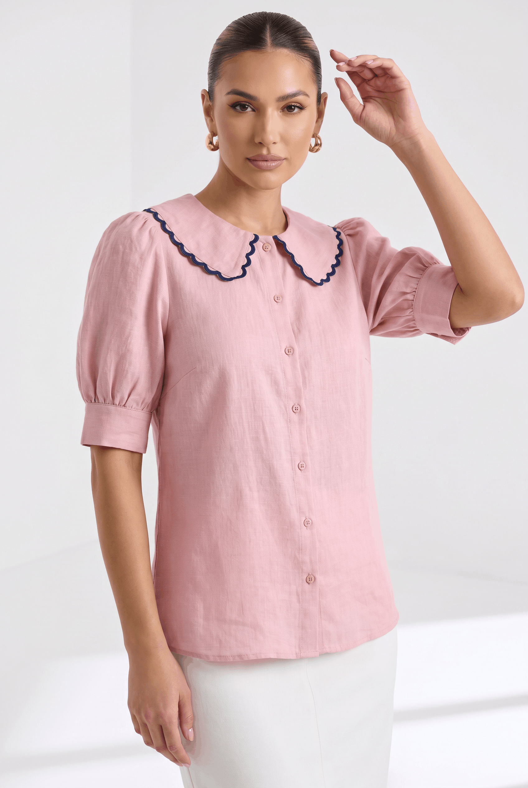 Eden Grace | Scalloped Linen Blouse for Breathable Comfort