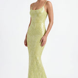 Isadora Verde | Open Back Sequin Maxi Dress