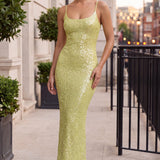Isadora Verde | Open Back Sequin Maxi Dress