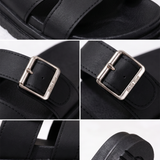 Elara Marlowe Black Sandals - Material Detail Close-Up