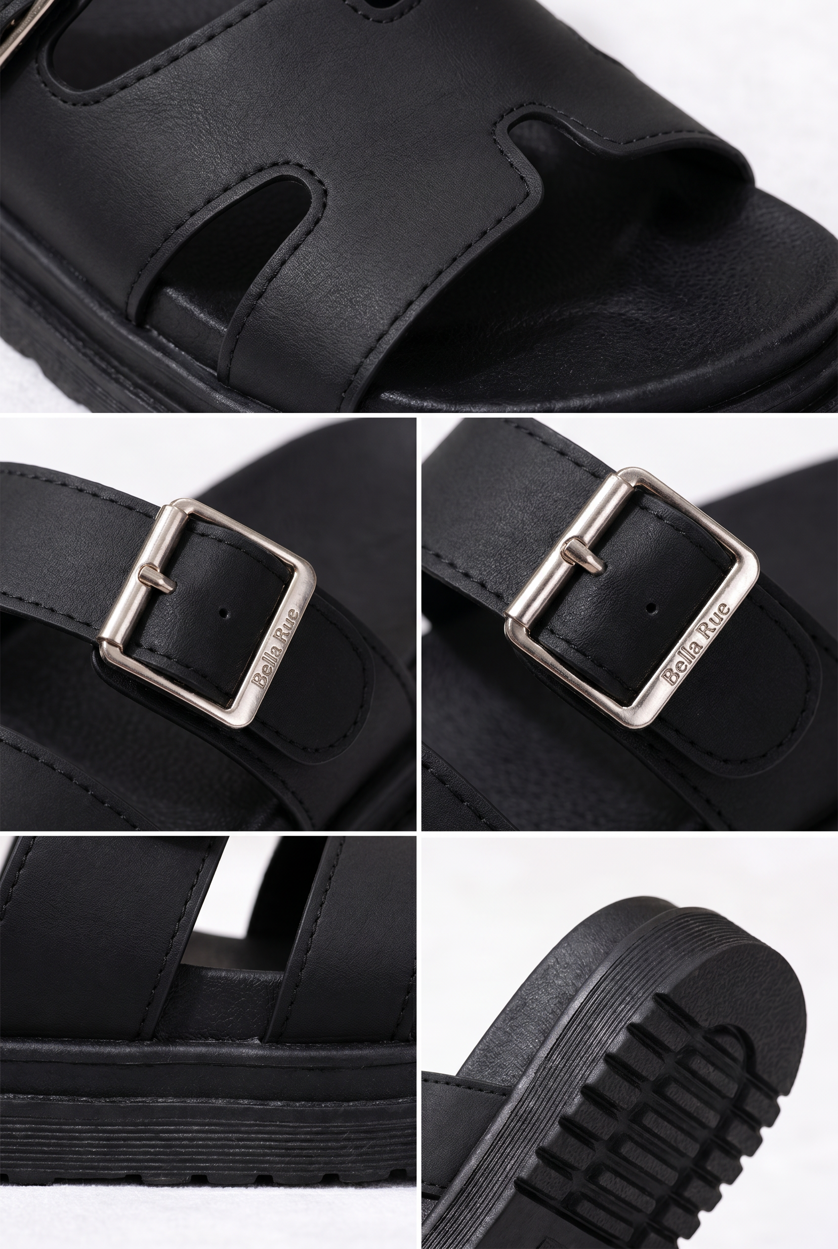 Elara Marlowe Black Sandals - Material Detail Close-Up