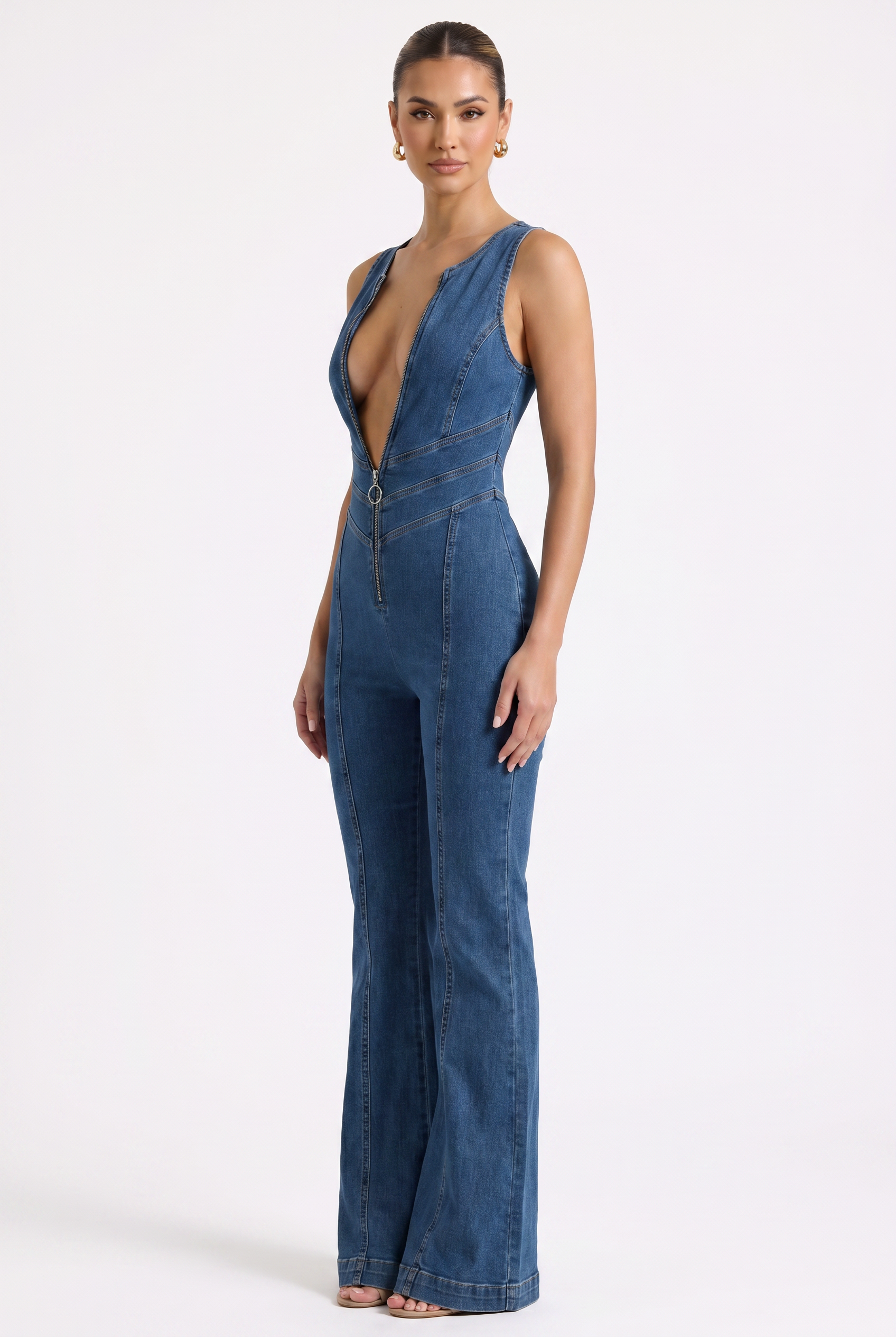 Daphne Elara Denim Jumpsuit - 3/4 Front Angle