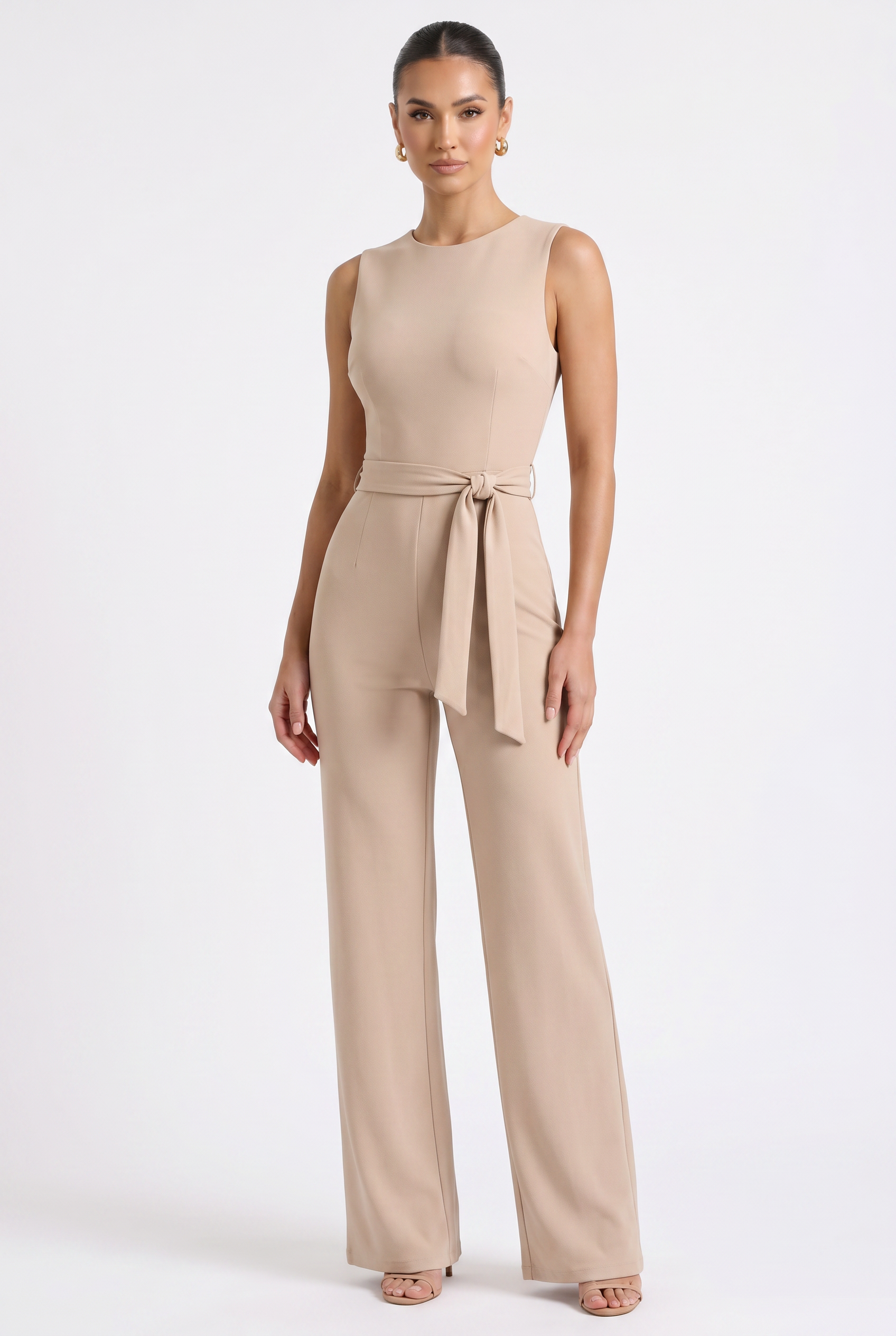 Sophia Elodie Belted Palazzo Jumpsuit Beige - Hero
