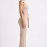Sophia Elodie Belted Palazzo Jumpsuit Beige - Side View