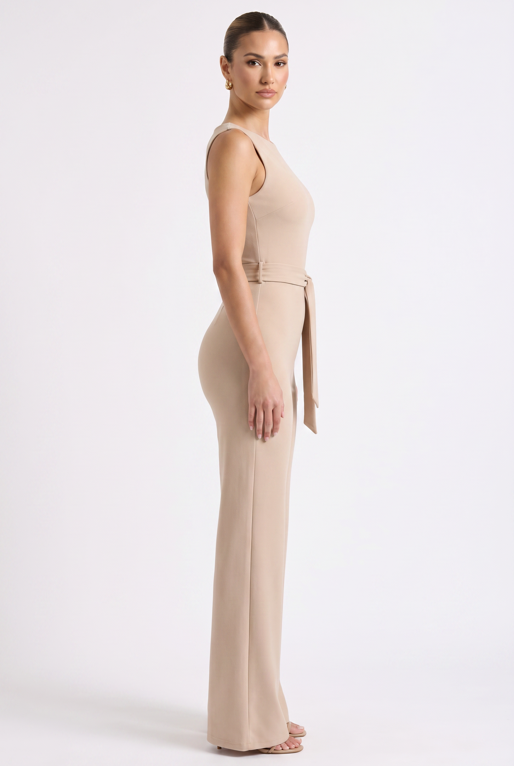 Sophia Elodie Belted Palazzo Jumpsuit Beige - Side View