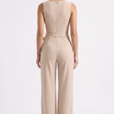 Sophia Elodie Belted Palazzo Jumpsuit Beige - Back View
