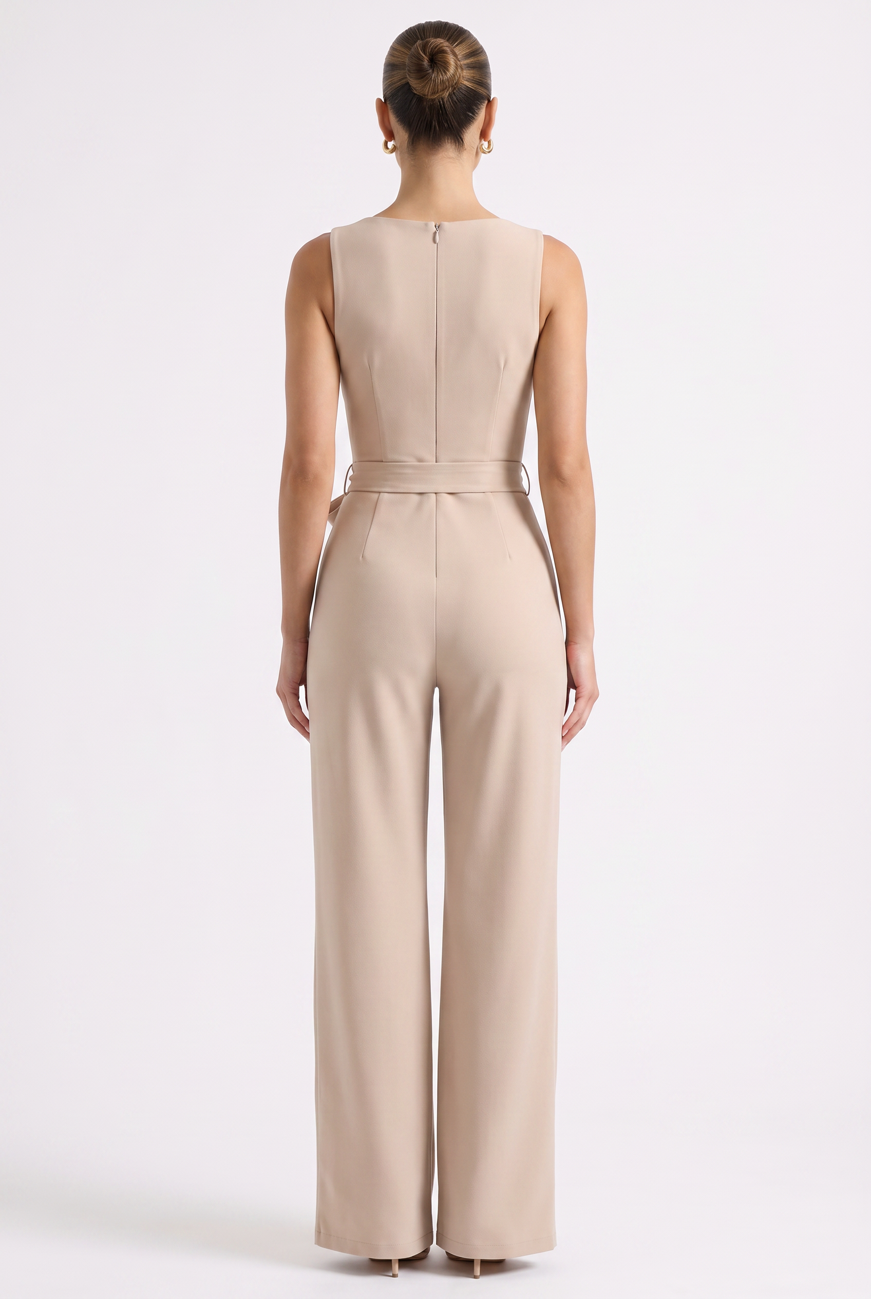 Sophia Elodie Belted Palazzo Jumpsuit Beige - Back View