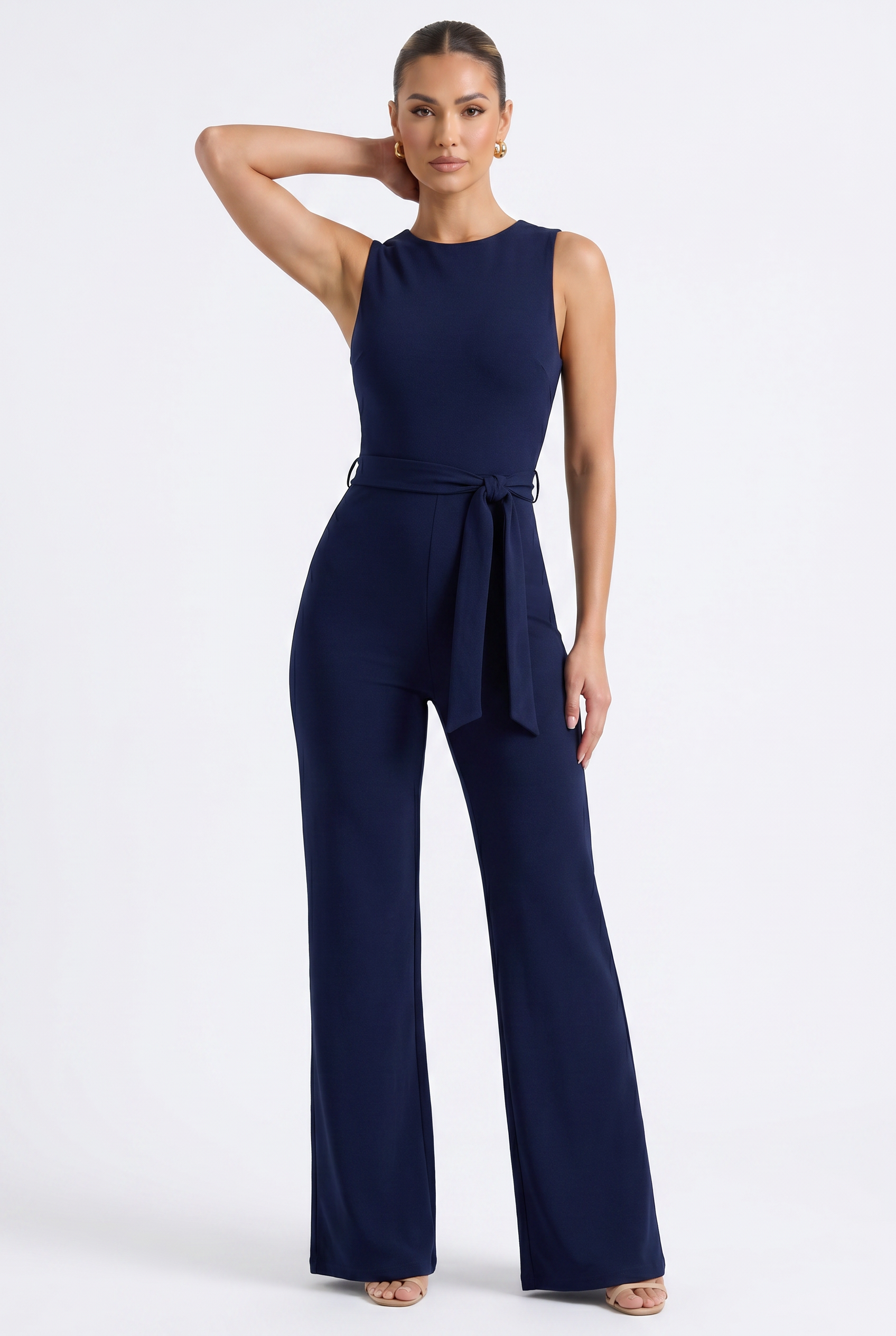 Sophia Elodie Belted Palazzo Jumpsuit Navy - Hero