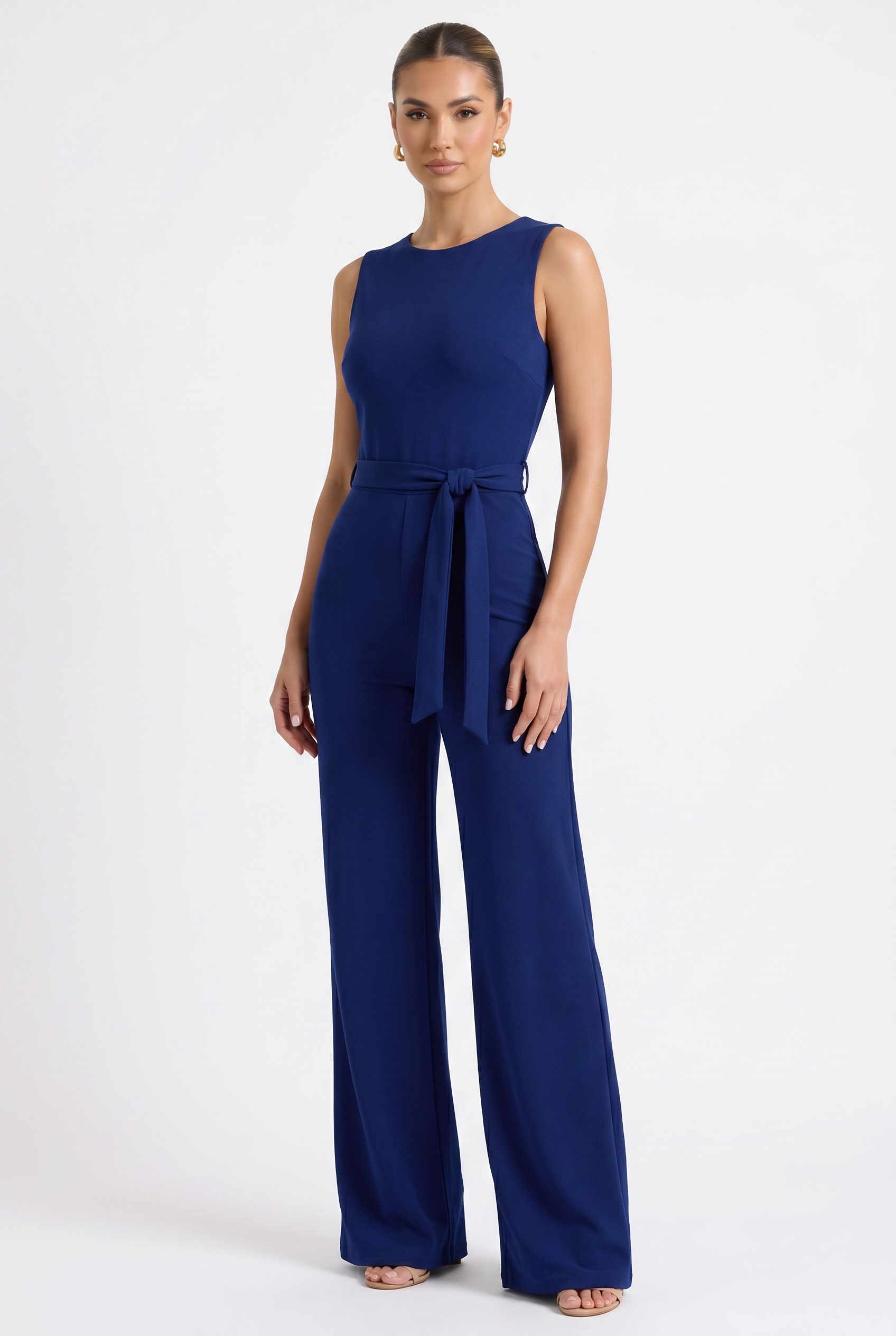 Sophia Elodie Belted Palazzo Jumpsuit Dark Blue - Hero