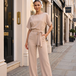 Sophia Elodie Belted Palazzo Jumpsuit Beige - Lifestyle