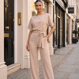 Sophia Elodie Belted Palazzo Jumpsuit Beige - Lifestyle